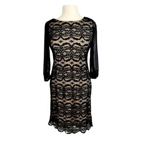 R&M Richards Blace Lace Sheer Illusion Sparkle Dress 6P